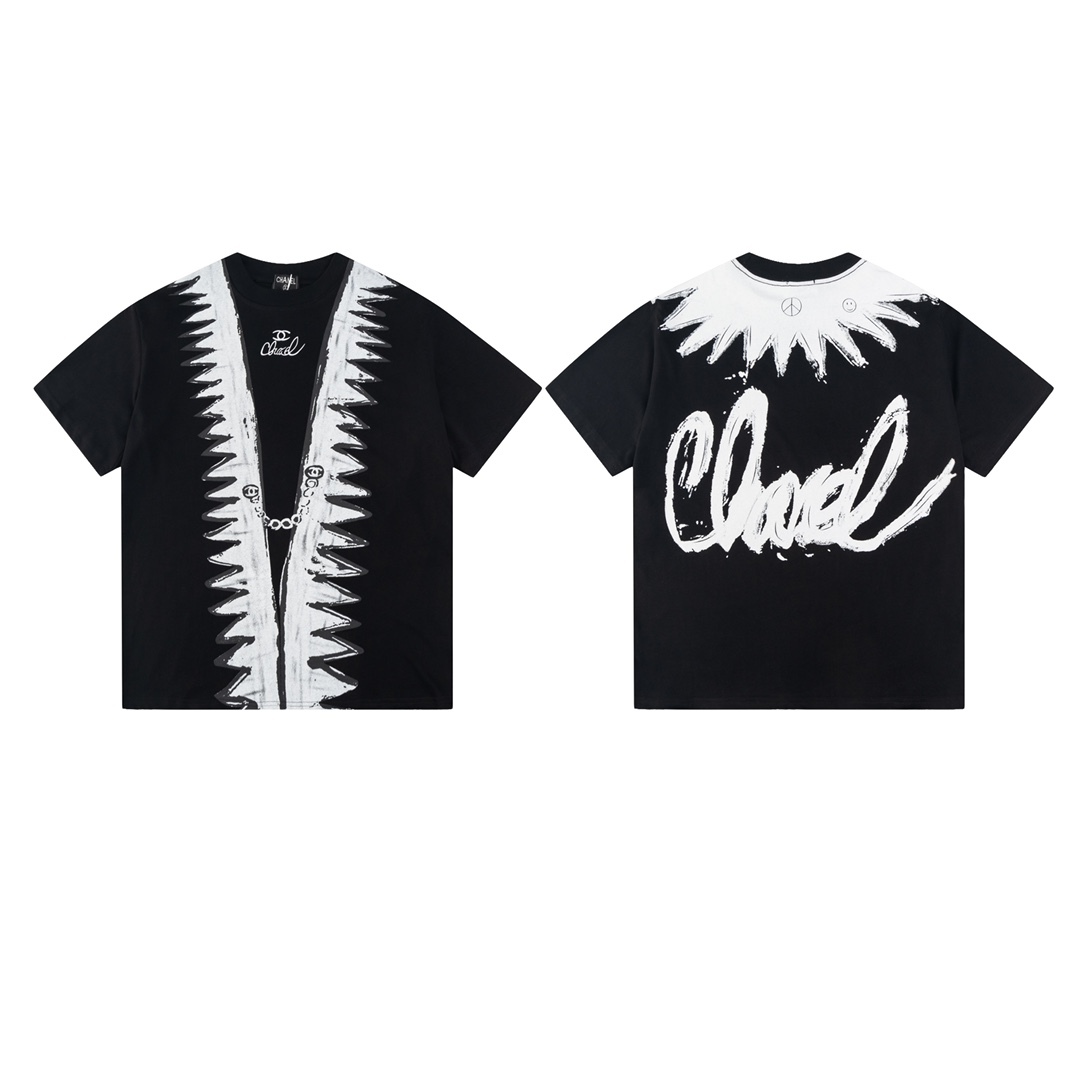 【シャネル】シャネル2024新作手描きグラフィティ半袖Tシャツ、高品質のオリジナル生地を採用、セレブと同じスタイル