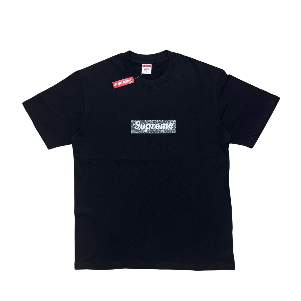 シュプリーム ウィーク17 バンダナ ボックスロゴ Tシャツ カシューフラワーロゴ 半袖 アメリカントレンドTシャツ ユニセックス ブラック＆ホワイト