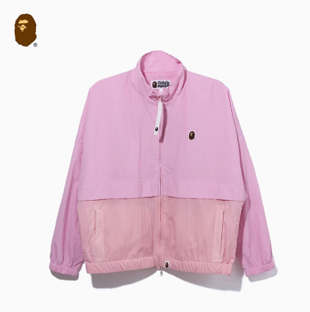 BAPE レディース 春夏 ジェル素材 エイプヘッド バッジ アルファベットプリント 同色系 切り替え カジュアルジャケット