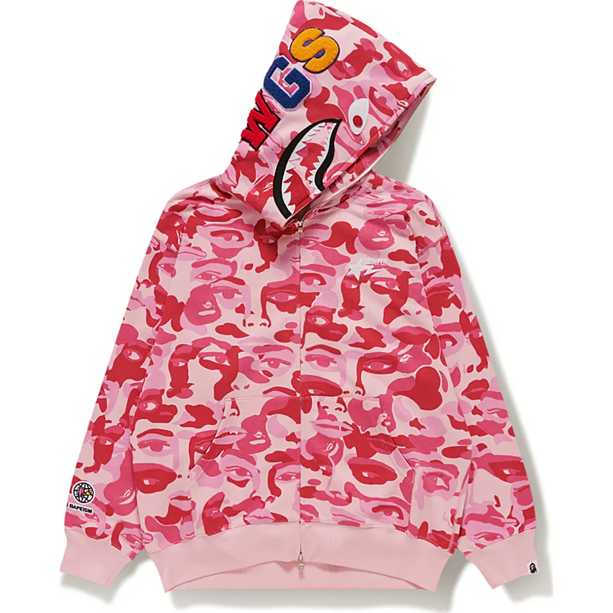 BAPE X KIDSUPER CAMO SHARK FULL ZIP HOODIE Color: Pink