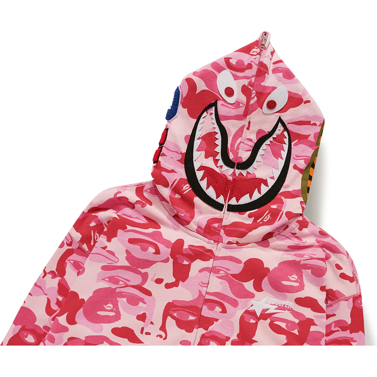 BAPE X KIDSUPER CAMO SHARK FULL ZIP HOODIE Color: Pink