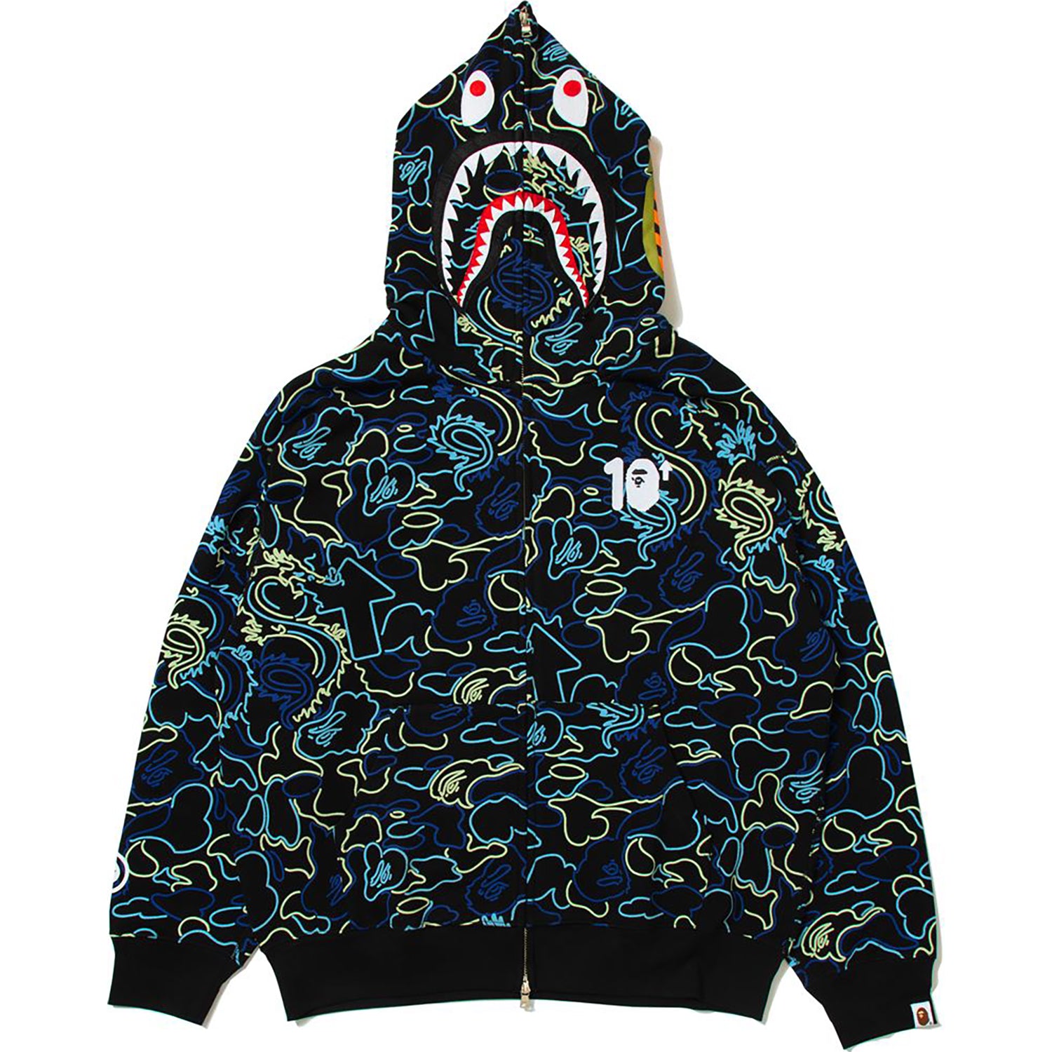 BAPE × 88RISING グロー・イン・ザ・ダーク カモ シャーク フルジップフーディー