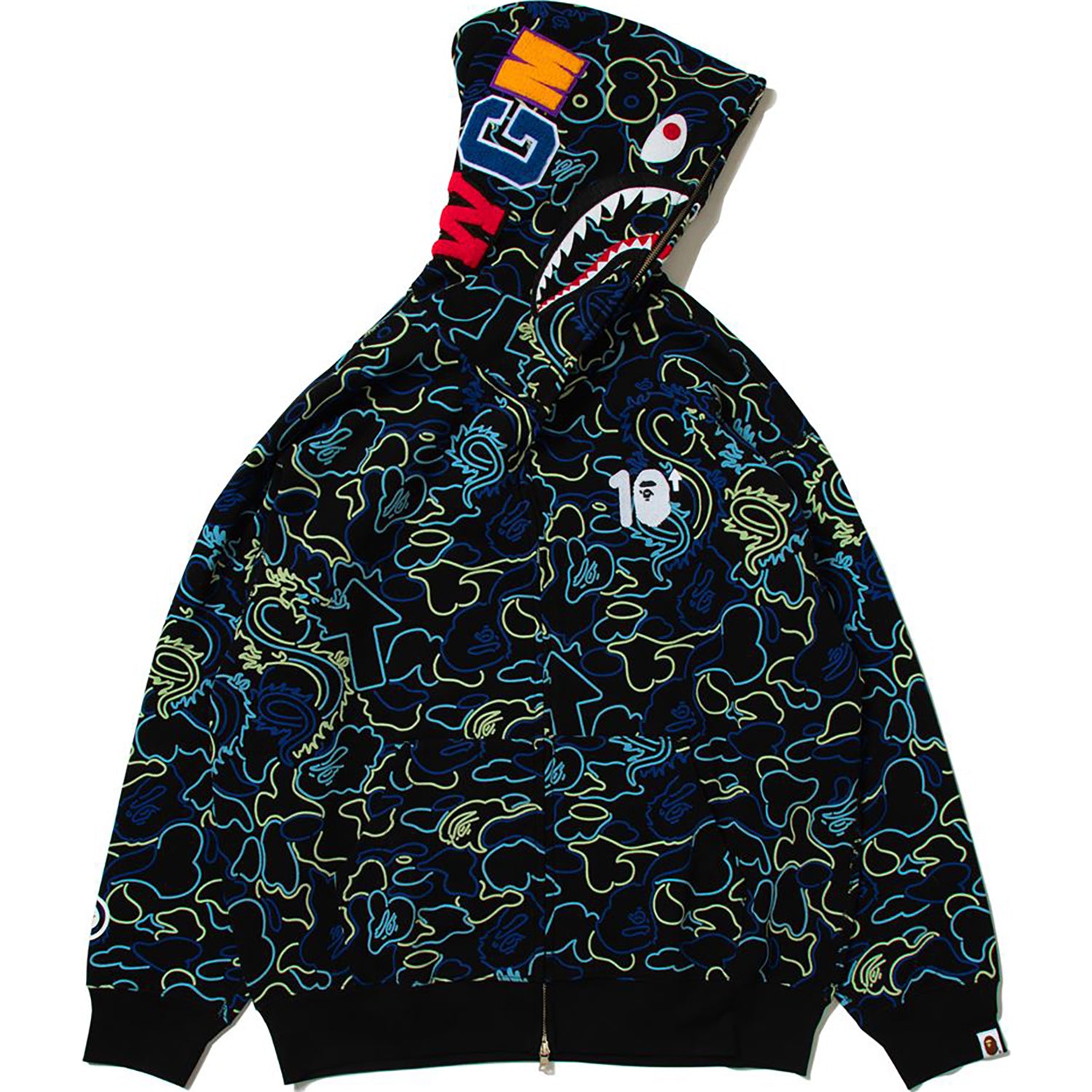BAPE × 88RISING グロー・イン・ザ・ダーク カモ シャーク フルジップフーディー