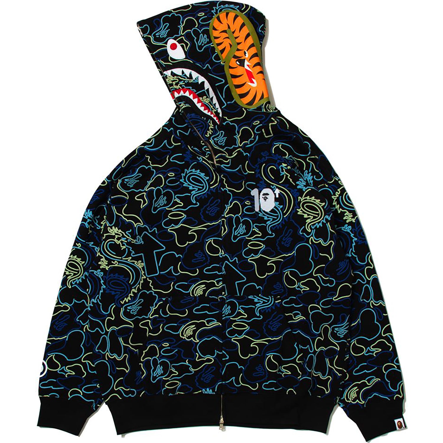 BAPE × 88RISING グロー・イン・ザ・ダーク カモ シャーク フルジップフーディー