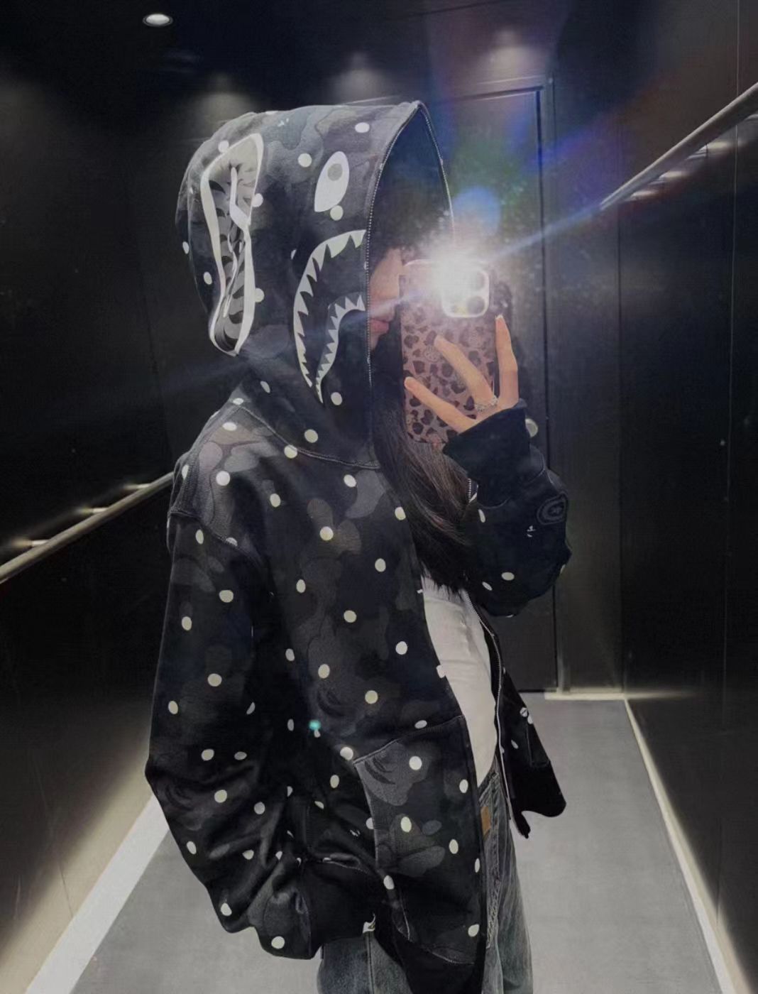 BAPE ABC Dot Shark Full Zip Hoodie Black