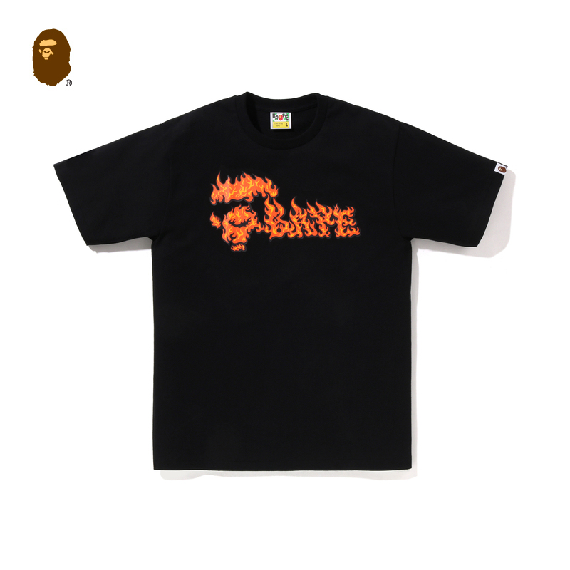 BAPE メンズ 春夏 フレイムエイプレタープリント半袖Tシャツ