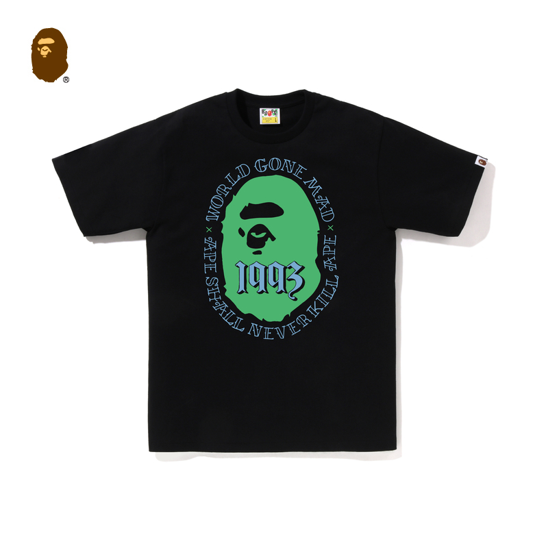 BAPE メンズ 春夏 コントラストカラー エイプヘッド デジタルレタープリント 半袖 Tシャツ