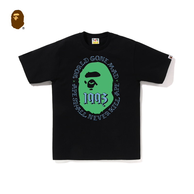 BAPE メンズ 春夏 コントラストカラー エイプヘッド デジタルレタープリント 半袖 Tシャツ