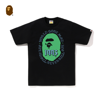 BAPE メンズ 春夏 コントラストカラー エイプヘッド デジタルレタープリント 半袖 Tシャツ