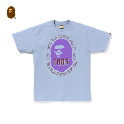 BAPE メンズ 春夏 コントラストカラー エイプヘッド デジタルレタープリント 半袖 Tシャツ