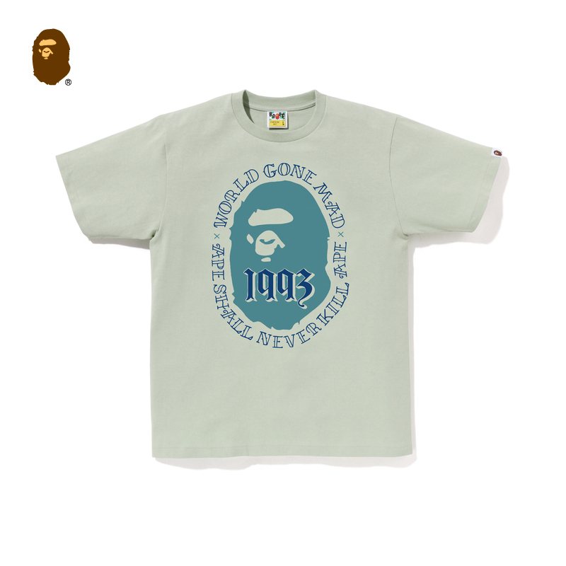 BAPE メンズ 春夏 コントラストカラー エイプヘッド デジタルレタープリント 半袖 Tシャツ