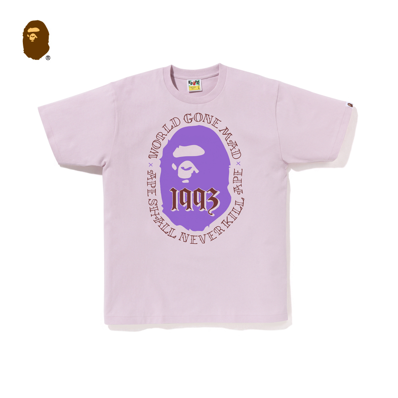 BAPE メンズ 春夏 コントラストカラー エイプヘッド デジタルレタープリント 半袖 Tシャツ