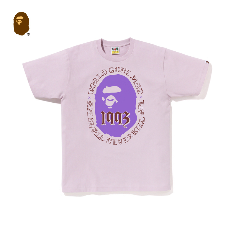 BAPE メンズ 春夏 コントラストカラー エイプヘッド デジタルレタープリント 半袖 Tシャツ