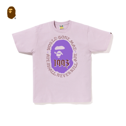 BAPE メンズ 春夏 コントラストカラー エイプヘッド デジタルレタープリント 半袖 Tシャツ