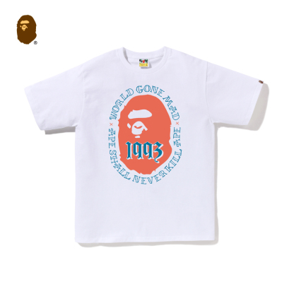 BAPE メンズ 春夏 コントラストカラー エイプヘッド デジタルレタープリント 半袖 Tシャツ