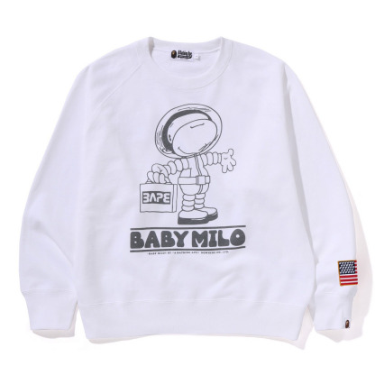 BAPE ラウンドネック スウェットシャツ スペースモンキー フロントとバックプリント ゆったり カジュアル