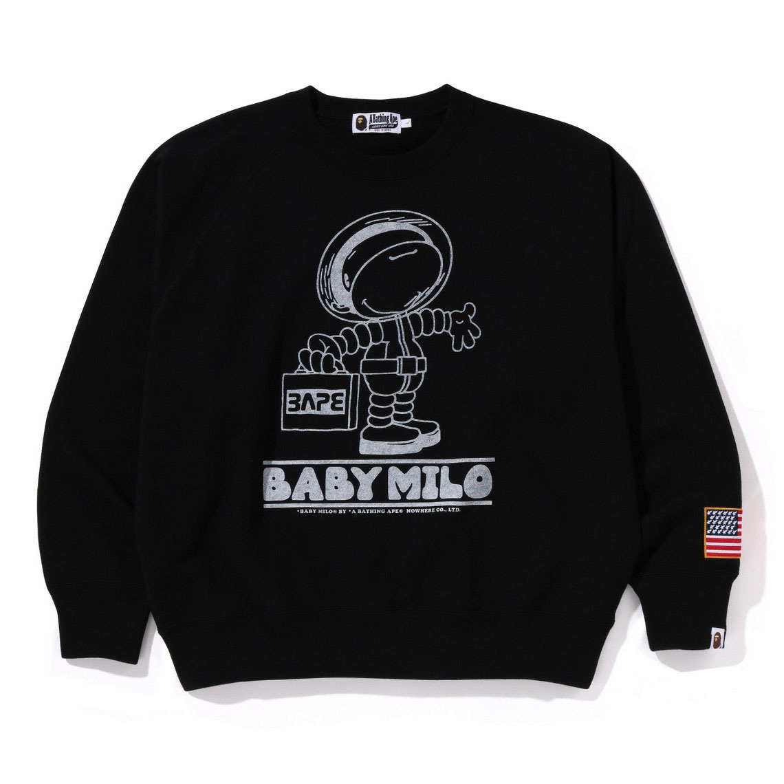 BAPE ラウンドネック スウェットシャツ スペースモンキー フロントとバックプリント ゆったり カジュアル