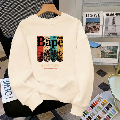 BAPE BEEN 長袖Tシャツ メンズ プリント ゆったり 新作 ラウンドネック スウェットシャツ メンズ 春秋 ボトムス シャツ トップス