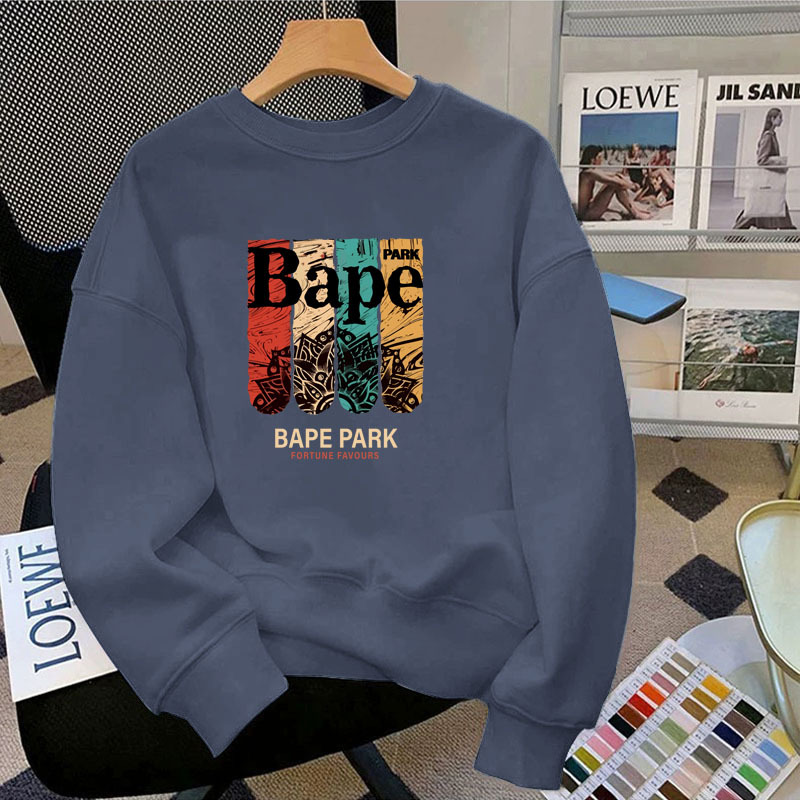 BAPE BEEN 長袖Tシャツ メンズ プリント ゆったり 新作 ラウンドネック スウェットシャツ メンズ 春秋 ボトムス シャツ トップス