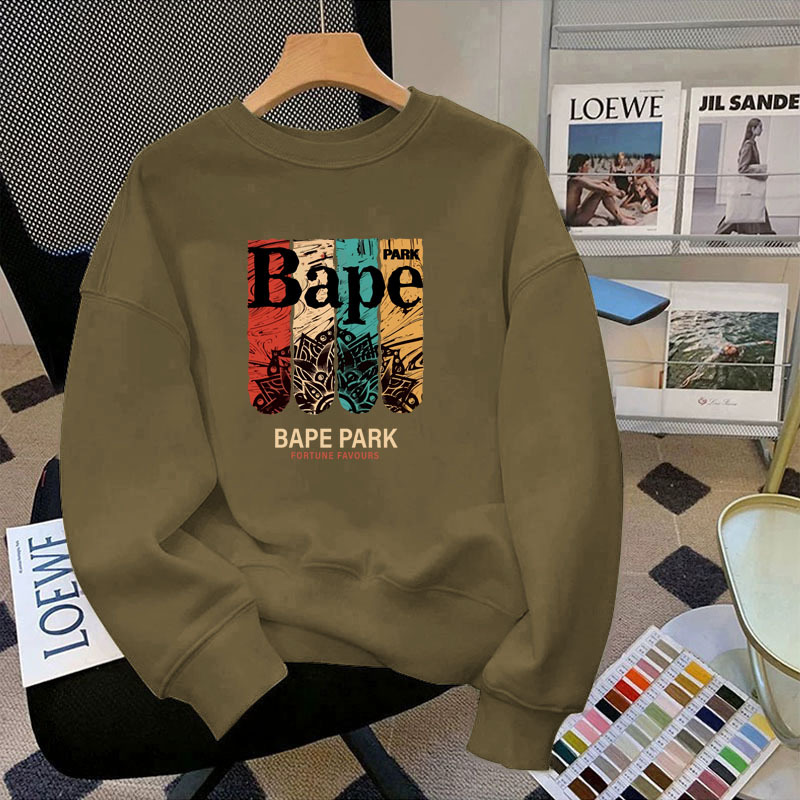 BAPE BEEN 長袖Tシャツ メンズ プリント ゆったり 新作 ラウンドネック スウェットシャツ メンズ 春秋 ボトムス シャツ トップス