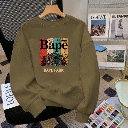 BAPE BEEN 長袖Tシャツ メンズ プリント ゆったり 新作 ラウンドネック スウェットシャツ メンズ 春秋 ボトムス シャツ トップス