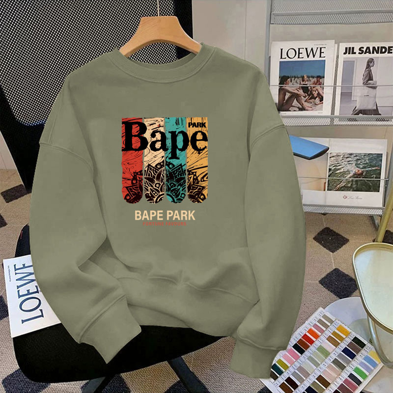 BAPE BEEN 長袖Tシャツ メンズ プリント ゆったり 新作 ラウンドネック スウェットシャツ メンズ 春秋 ボトムス シャツ トップス