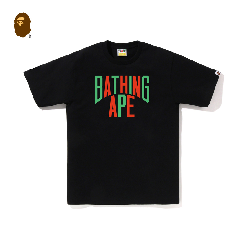 BAPE メンズ 春夏 コントラスト レタープリント 無地 マルチカラー 半袖 Tシャツ
