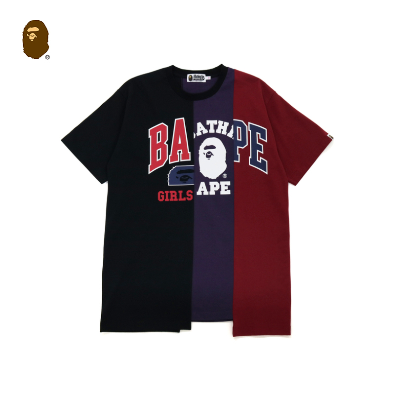 BAPE レディース 秋冬 猿の頭文字 アメリカンプリント コントラストカラーステッチ 半袖Tシャツ