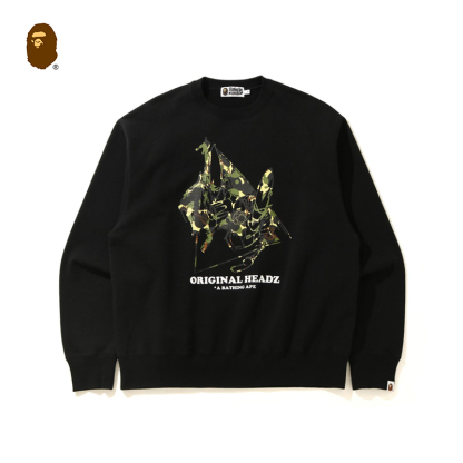 BAPE X MO'WAX 連名迷彩柄レタープリント無地クルーネックスウェットシャツ