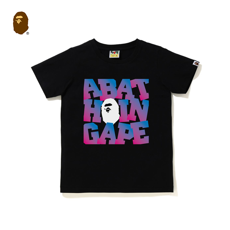 BAPE レディース 春夏 猿の頭 グラデーション レタープリント 半袖 Tシャツ