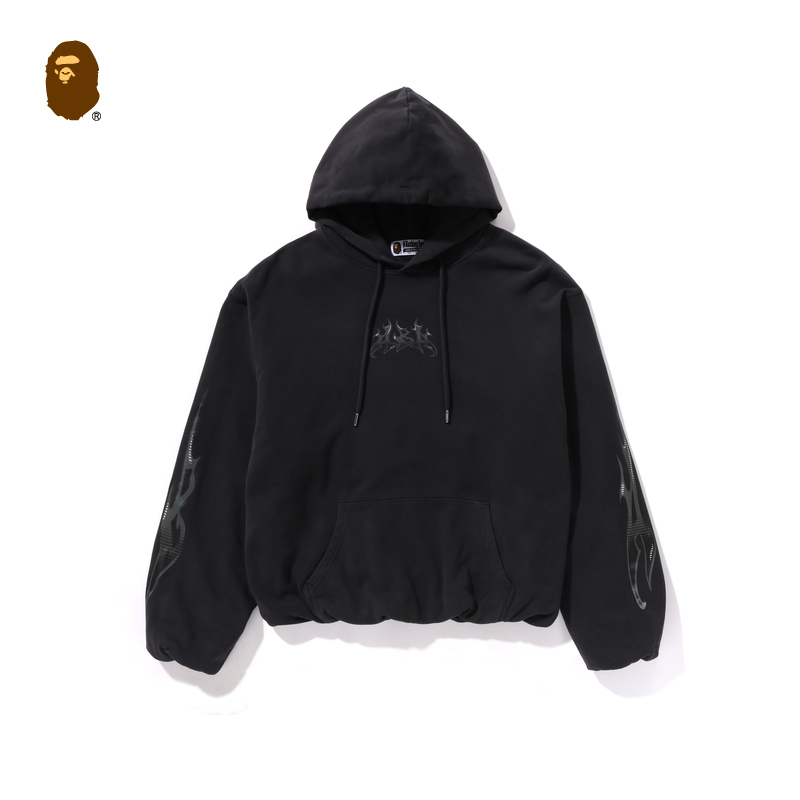 BAPE メンズ 春夏 炎柄プリント 無地 フード付きスウェットシャツ