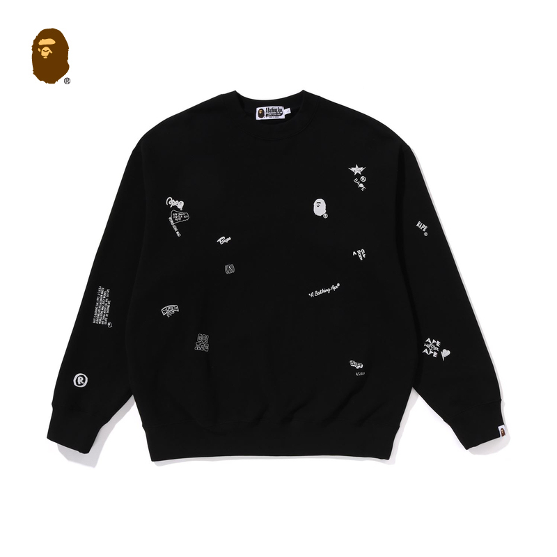 BAPE メンズ 秋冬 エイプヘッド レター マルチパターン ラウンドネック スウェットシャツ