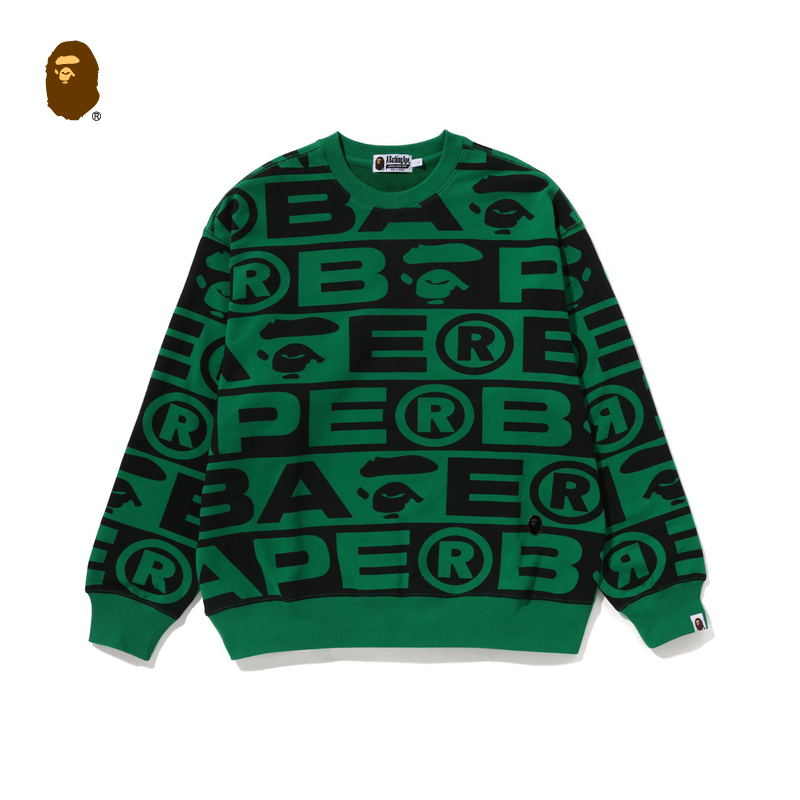 BAPE メンズ 秋冬 総柄 エイプレター トレードマーク柄 ラウンドネック スウェットシャツ