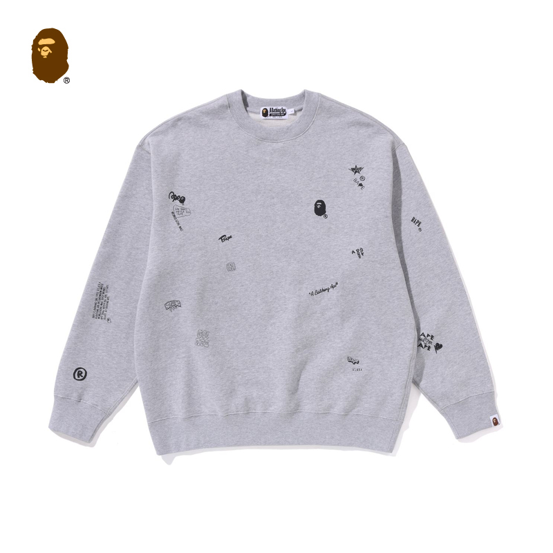 BAPE メンズ 秋冬 エイプヘッド レター マルチパターン ラウンドネック スウェットシャツ