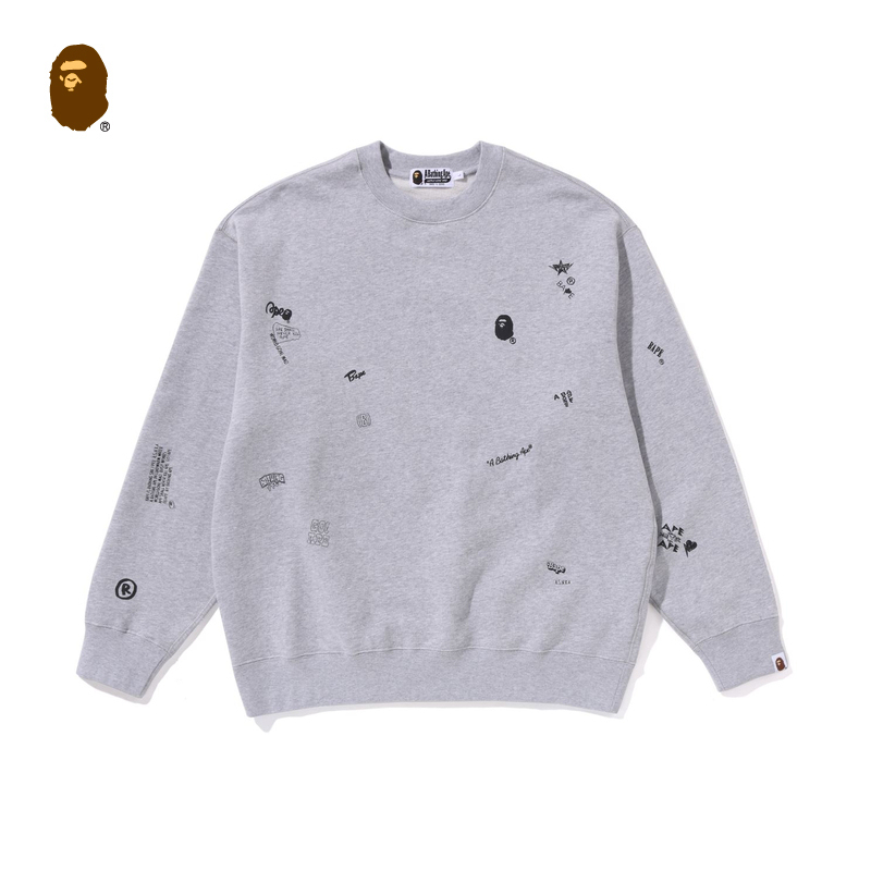 BAPE メンズ 秋冬 エイプヘッド レター マルチパターン ラウンドネック スウェットシャツ