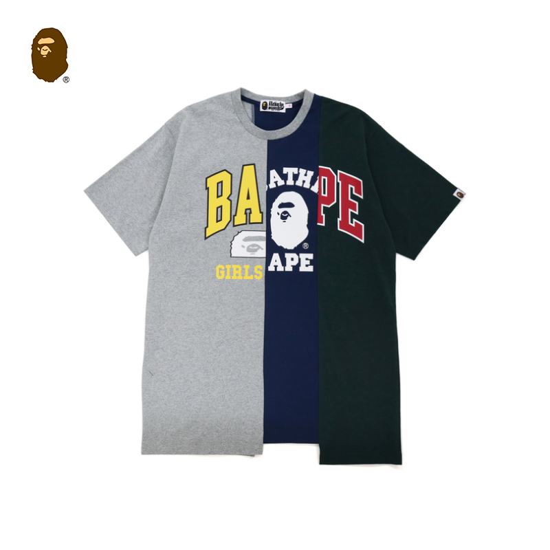 BAPE レディース 秋冬 猿の頭文字 アメリカンプリント コントラストカラーステッチ 半袖Tシャツ