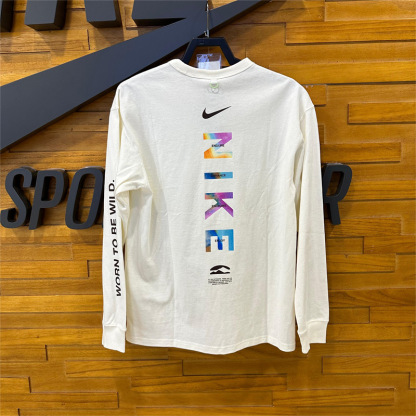 Nike/ナイキ メンズとレディースの長袖Tシャツ、カラフルなニットラウンドネックスポーツゆったりカジュアルトップスプルオーバー