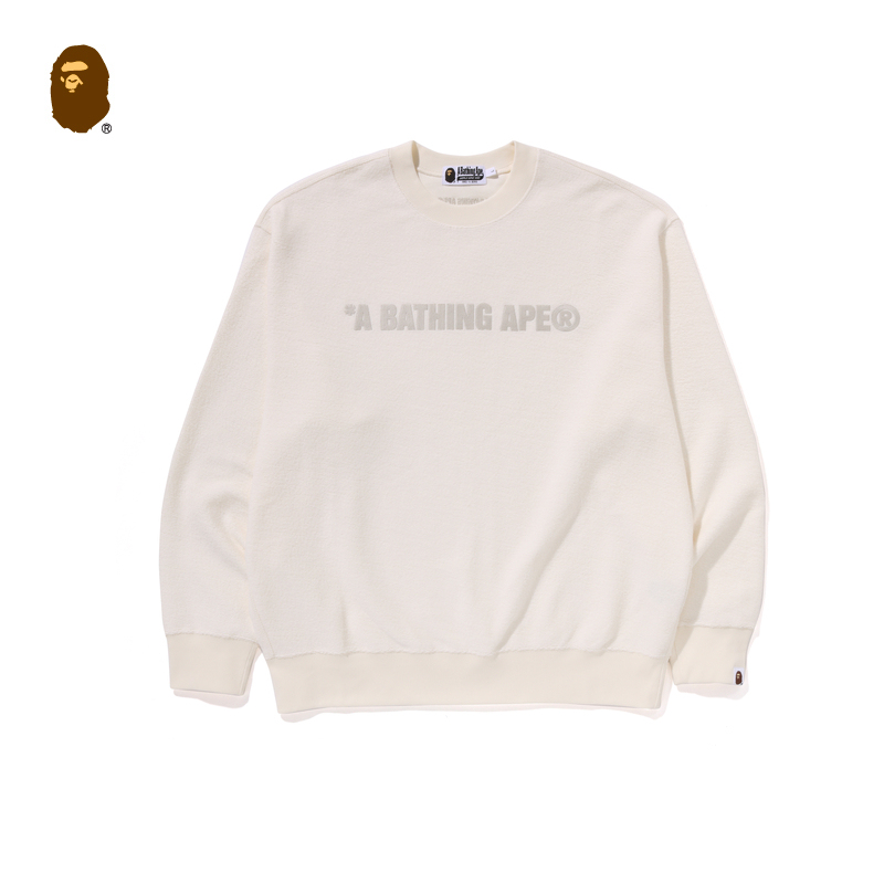 BAPE メンズ 2024 秋冬 同色文字刺繍 プラッシュ ラウンドネック スウェットシャツ