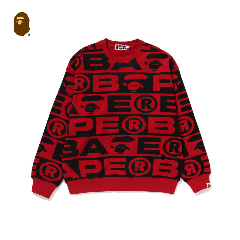 BAPE メンズ 秋冬 総柄 エイプレター トレードマーク柄 ラウンドネック スウェットシャツ