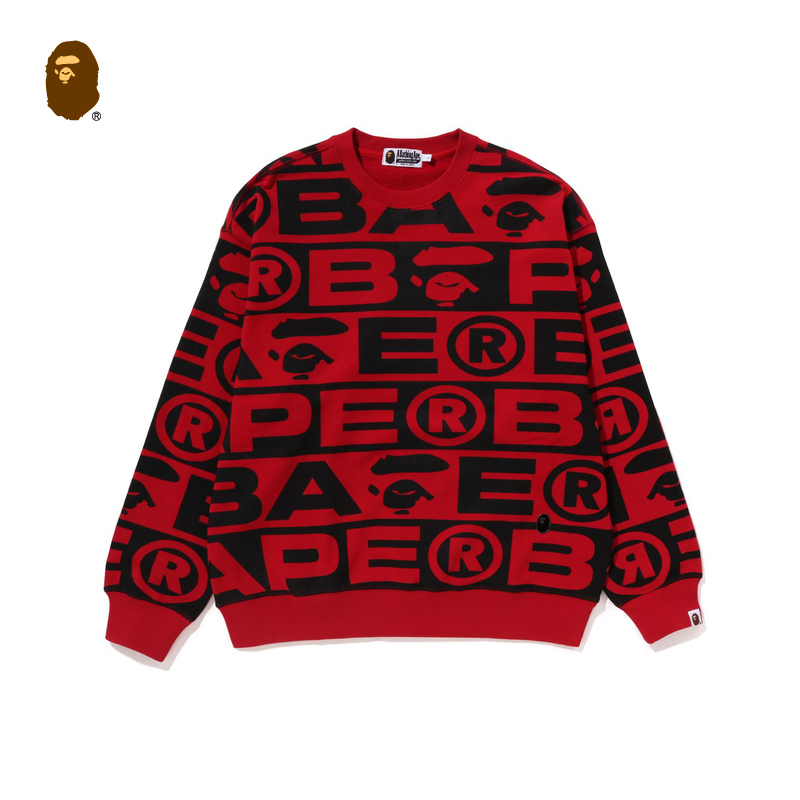 BAPE メンズ 秋冬 総柄 エイプレター トレードマーク柄 ラウンドネック スウェットシャツ