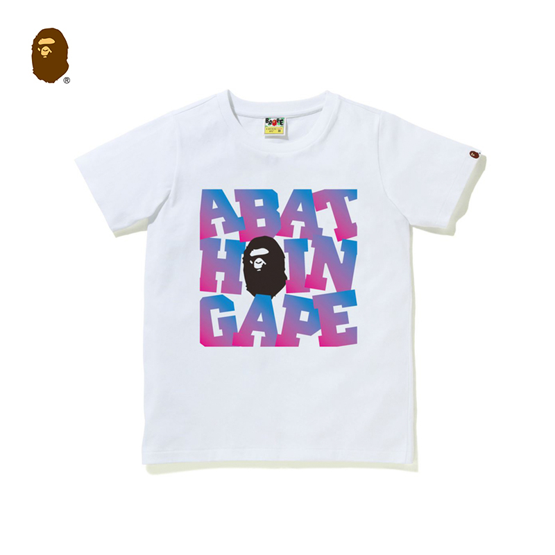 BAPE レディース 春夏 猿の頭 グラデーション レタープリント 半袖 Tシャツ