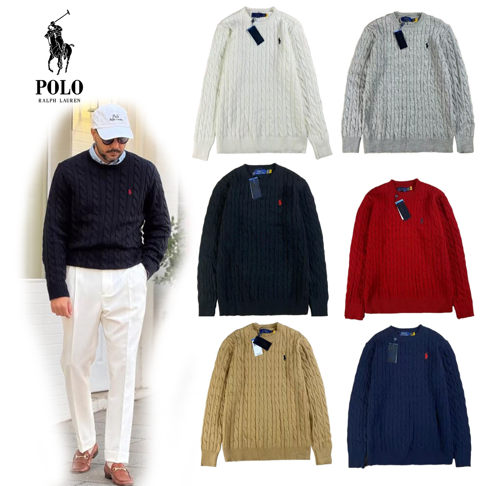 ラルフローレン 刺繍クルーネックケーブルニットセーター(ユニセックス)