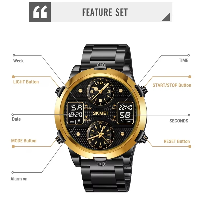 Digital Men Military Watch 30m Waterproof Wristwatch LED 4 Times Clock Sport Watch