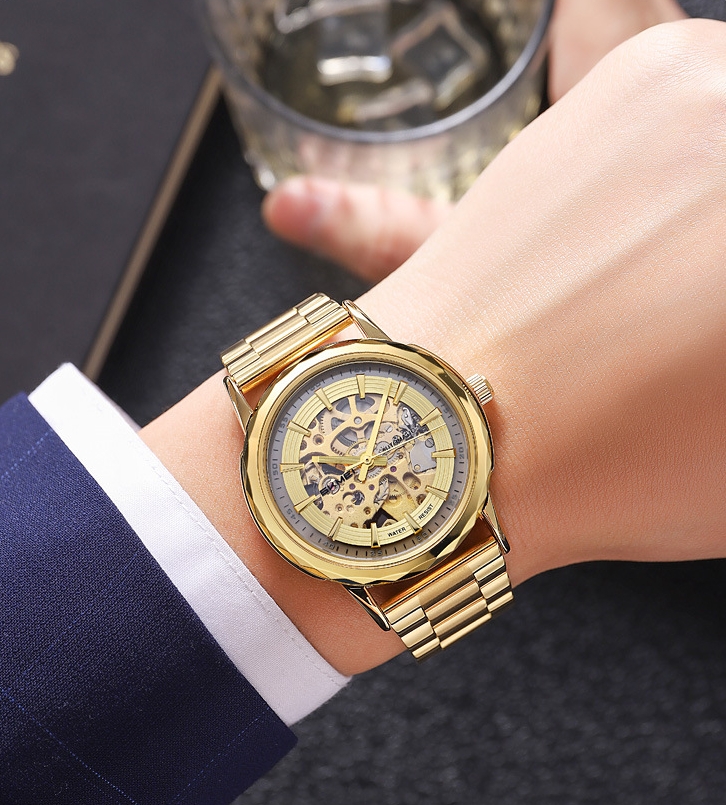 Hollow bottom business men's automatic mechanical watch waterproof steel strap men's watch