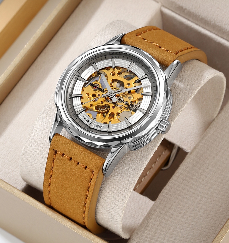 Hollow bottom business men's automatic mechanical watch waterproof steel strap men's watch