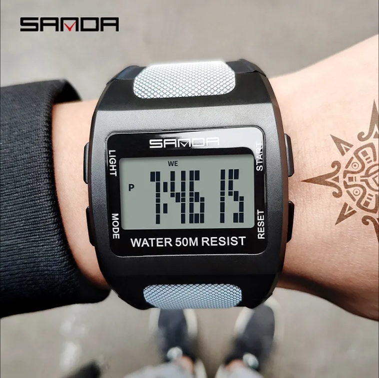 Men's Sports Outdoor Mountaineering Digital Electronic Watch Square Multi-function Waterproof Watch