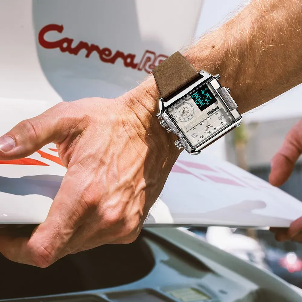 Men's waterproof square large dial quartz watch  