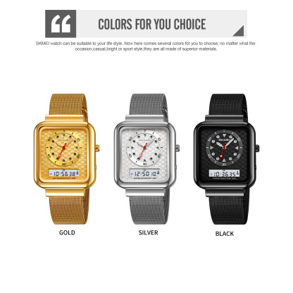 Moment beauty steel band watch men's electronic watch multifunctional business double-display electronic watch  