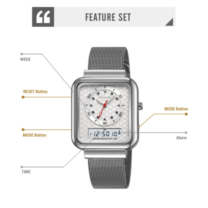 Moment beauty steel band watch men's electronic watch multifunctional business double-display electronic watch  