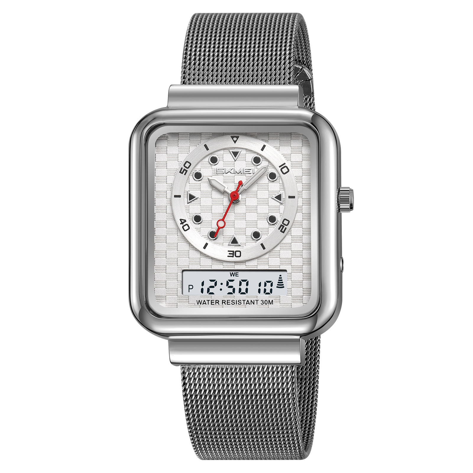 Moment beauty steel band watch men's electronic watch multifunctional business double-display electronic watch  